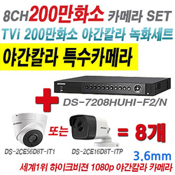 하이크비젼 200만화소 8H TVi 야간칼라 세트2(실내형 3.6mm 및 실외형 2.8mm 렌즈 출고)